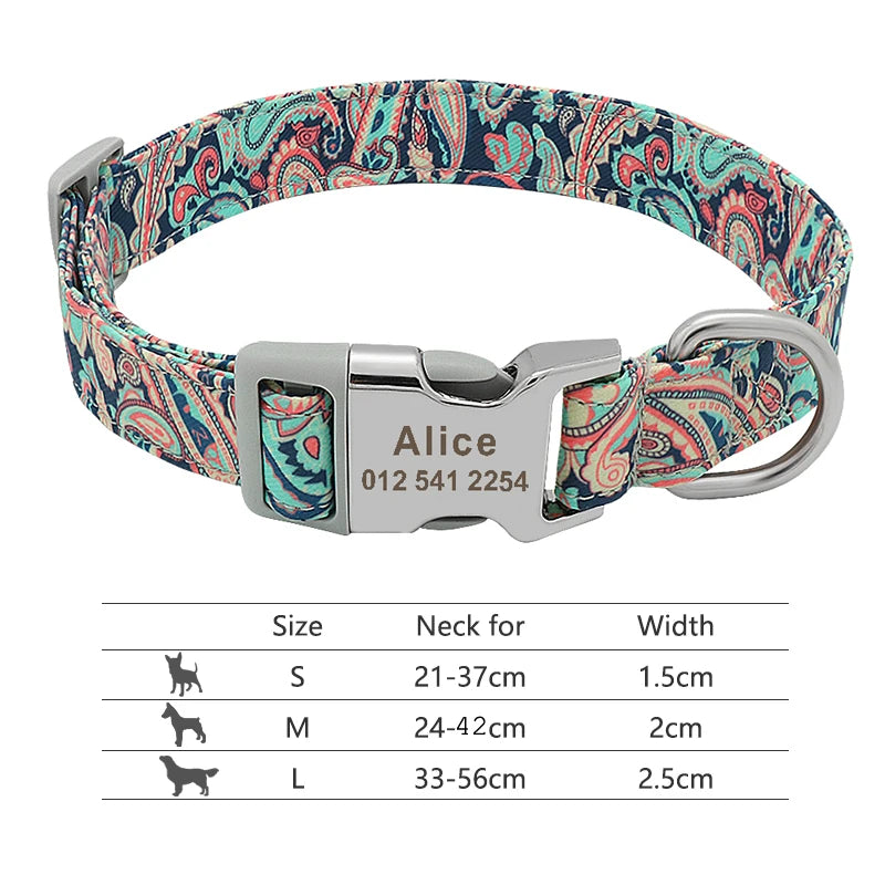 Collar Ajustable de Nylon Personalizado para Perros y Gatos con Nombre Grabado