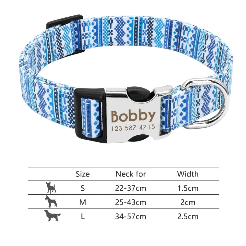 Collar Ajustable de Nylon Personalizado para Perros y Gatos con Nombre Grabado