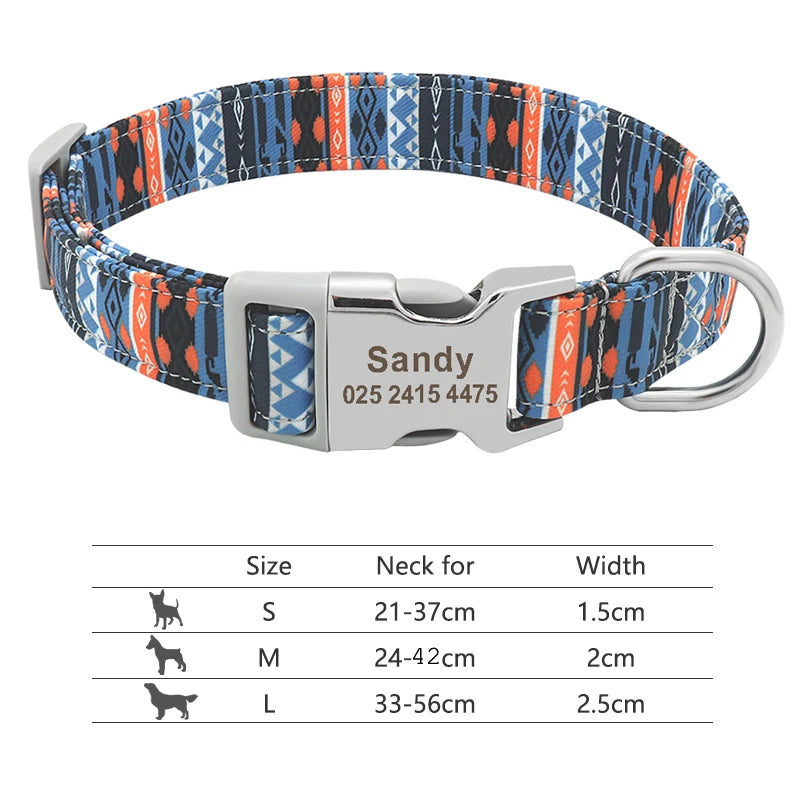 Collar Ajustable de Nylon Personalizado para Perros y Gatos con Nombre Grabado