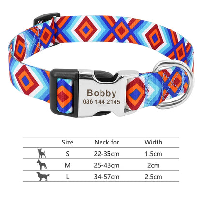 Collar Ajustable de Nylon Personalizado para Perros y Gatos con Nombre Grabado