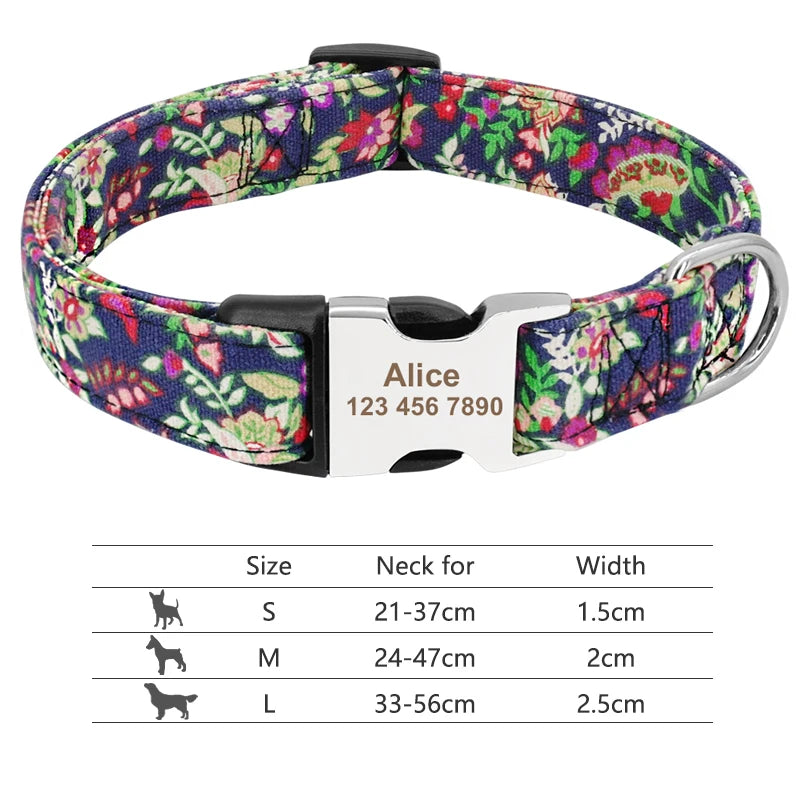 Collar Ajustable de Nylon Personalizado para Perros y Gatos con Nombre Grabado