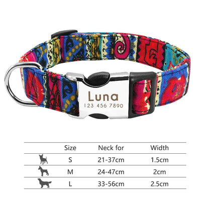 Collar Ajustable de Nylon Personalizado para Perros y Gatos con Nombre Grabado