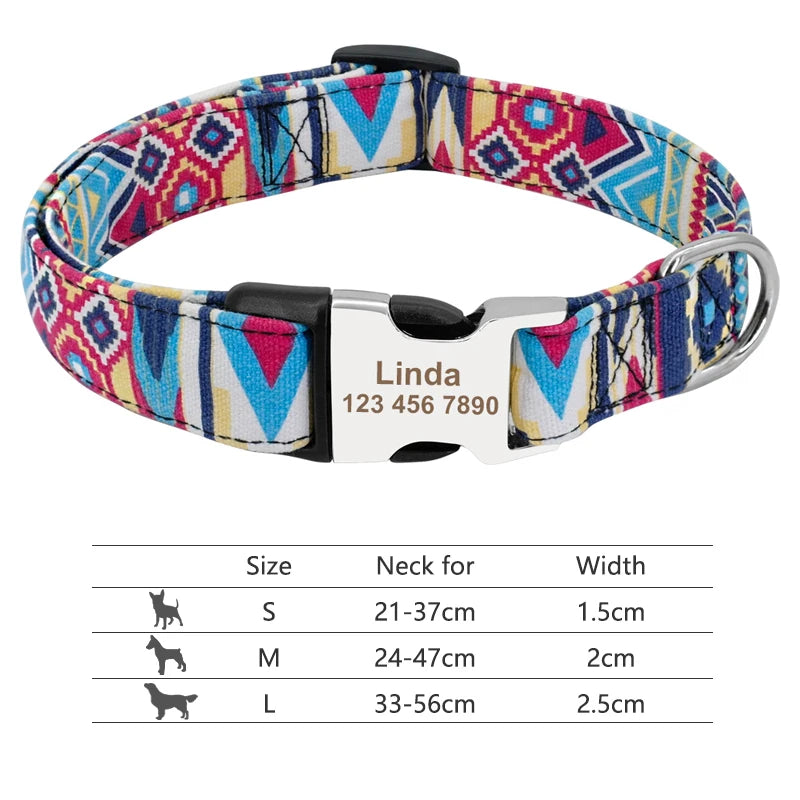 Collar Ajustable de Nylon Personalizado para Perros y Gatos con Nombre Grabado