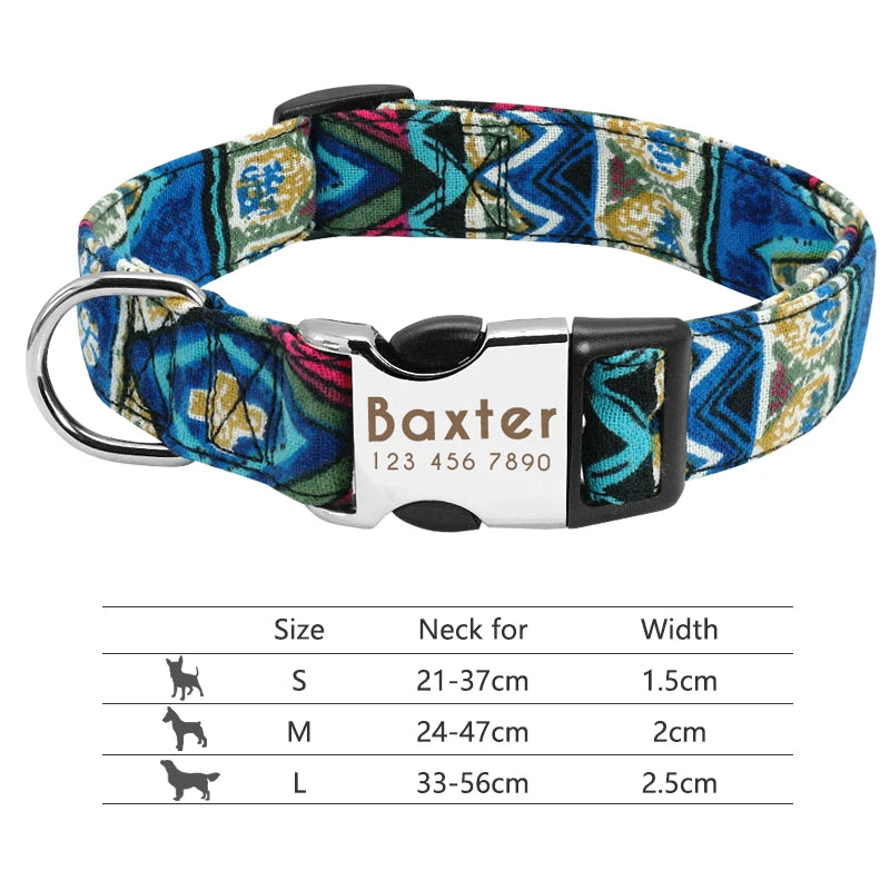 Collar Ajustable de Nylon Personalizado para Perros y Gatos con Nombre Grabado