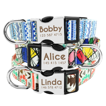 Collar Ajustable de Nylon Personalizado para Perros y Gatos con Nombre Grabado