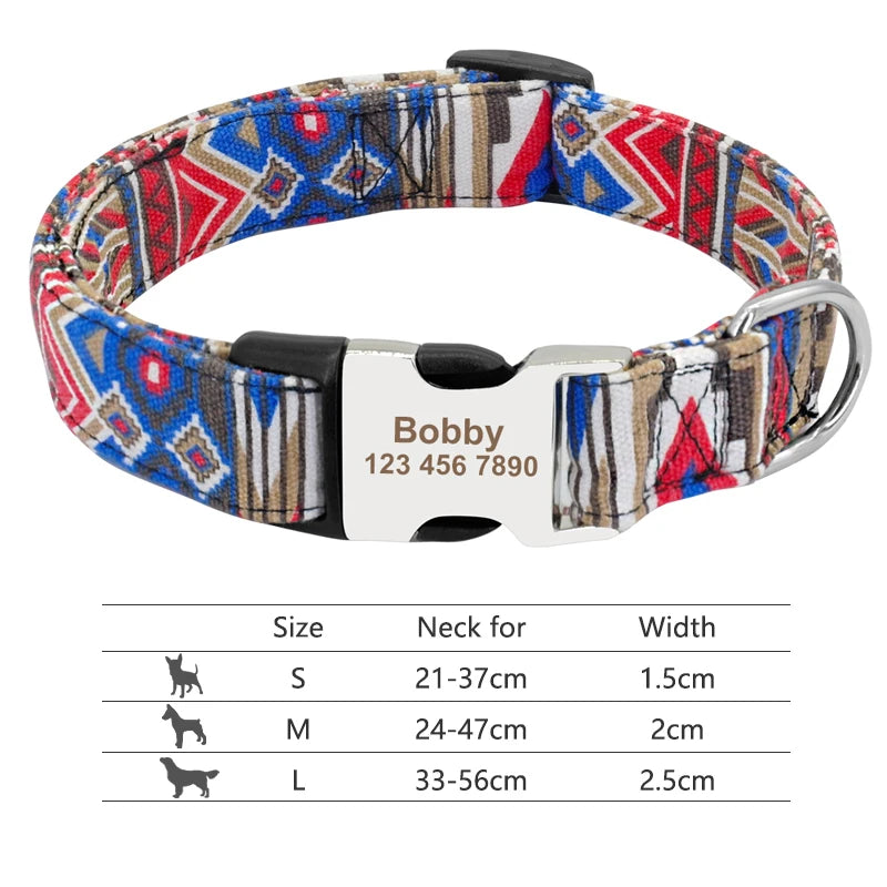 Collar Ajustable de Nylon Personalizado para Perros y Gatos con Nombre Grabado