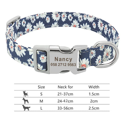 Collar Ajustable de Nylon Personalizado para Perros y Gatos con Nombre Grabado