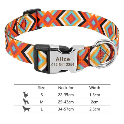 Collar Ajustable de Nylon Personalizado para Perros y Gatos con Nombre Grabado