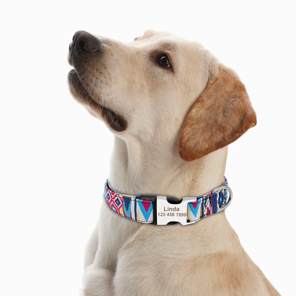 Collar Ajustable de Nylon Personalizado para Perros y Gatos con Nombre Grabado