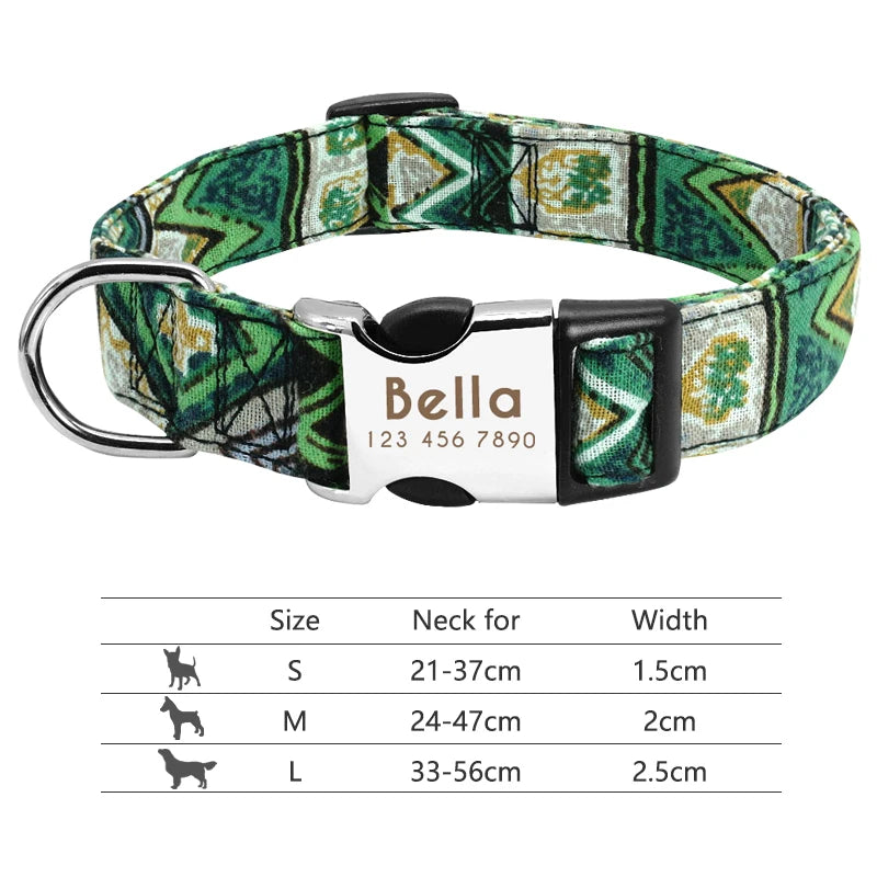 Collar Ajustable de Nylon Personalizado para Perros y Gatos con Nombre Grabado