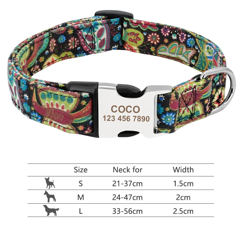 Collar Ajustable de Nylon Personalizado para Perros y Gatos con Nombre Grabado