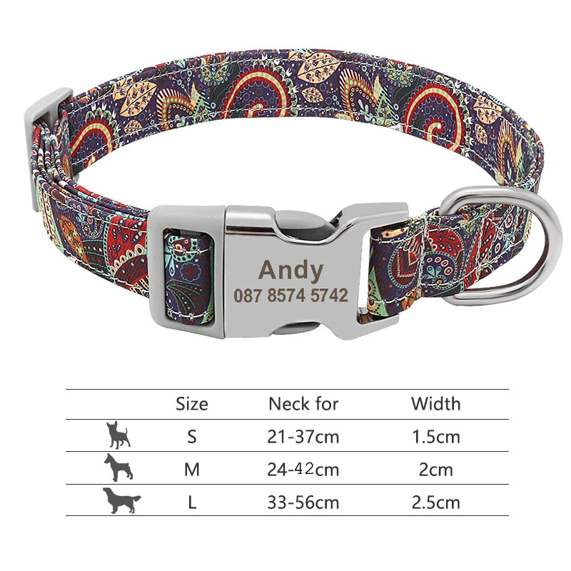 Collar Ajustable de Nylon Personalizado para Perros y Gatos con Nombre Grabado