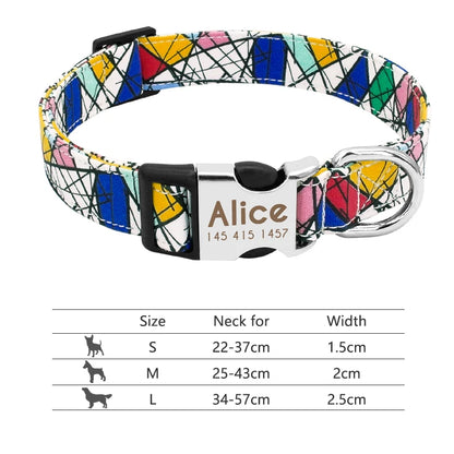 Collar Ajustable de Nylon Personalizado para Perros y Gatos con Nombre Grabado