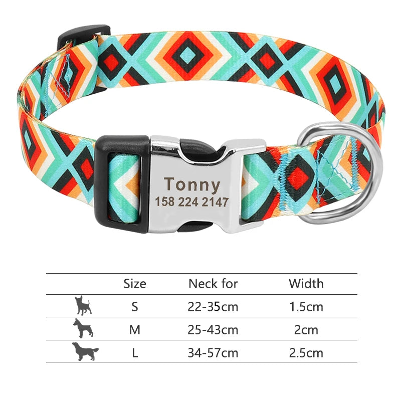 Collar Ajustable de Nylon Personalizado para Perros y Gatos con Nombre Grabado