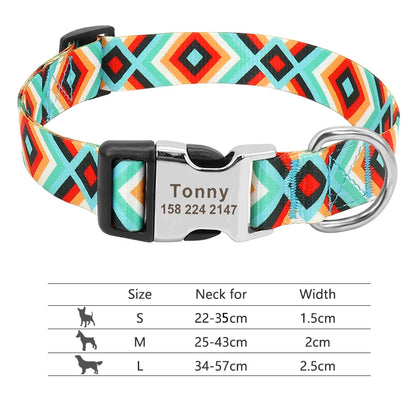 Collar Ajustable de Nylon Personalizado para Perros y Gatos con Nombre Grabado