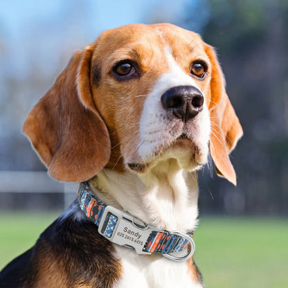 Collar Ajustable de Nylon Personalizado para Perros y Gatos con Nombre Grabado